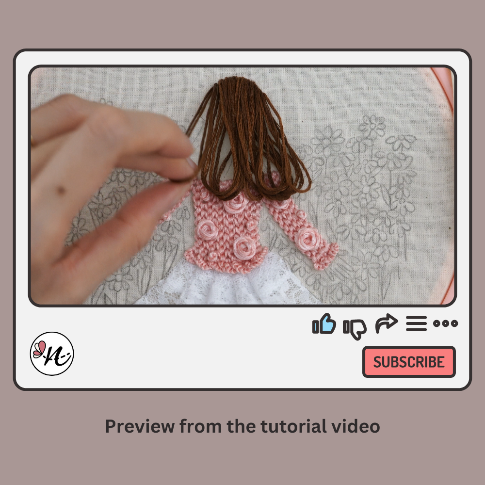 Girl in 3D Rose Sweater Embroidery Pattern and Guide