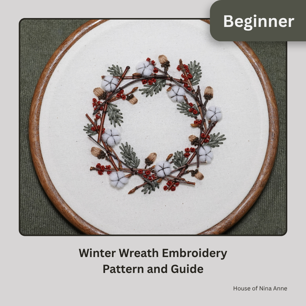 Winter Wreath Embroidery Pattern and Guide