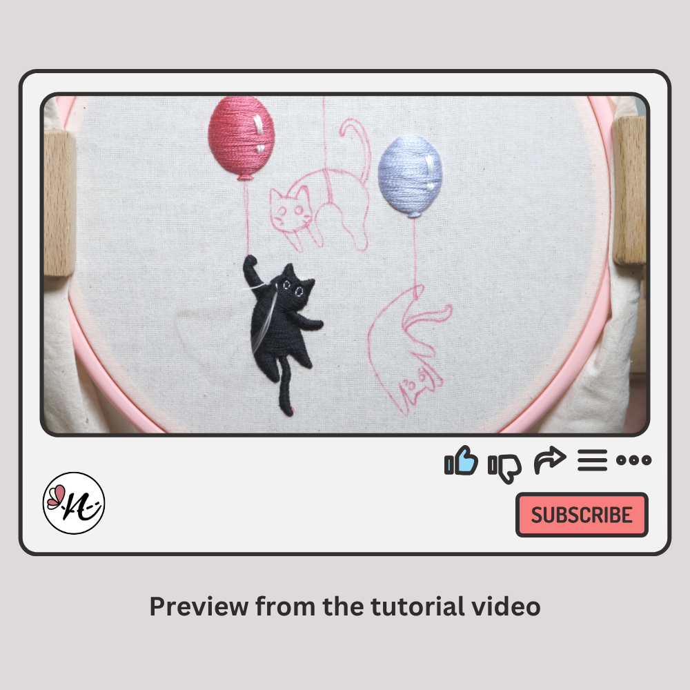 Whimsical Black Cat Balloon Embroidery PDF Pattern and Tutorial