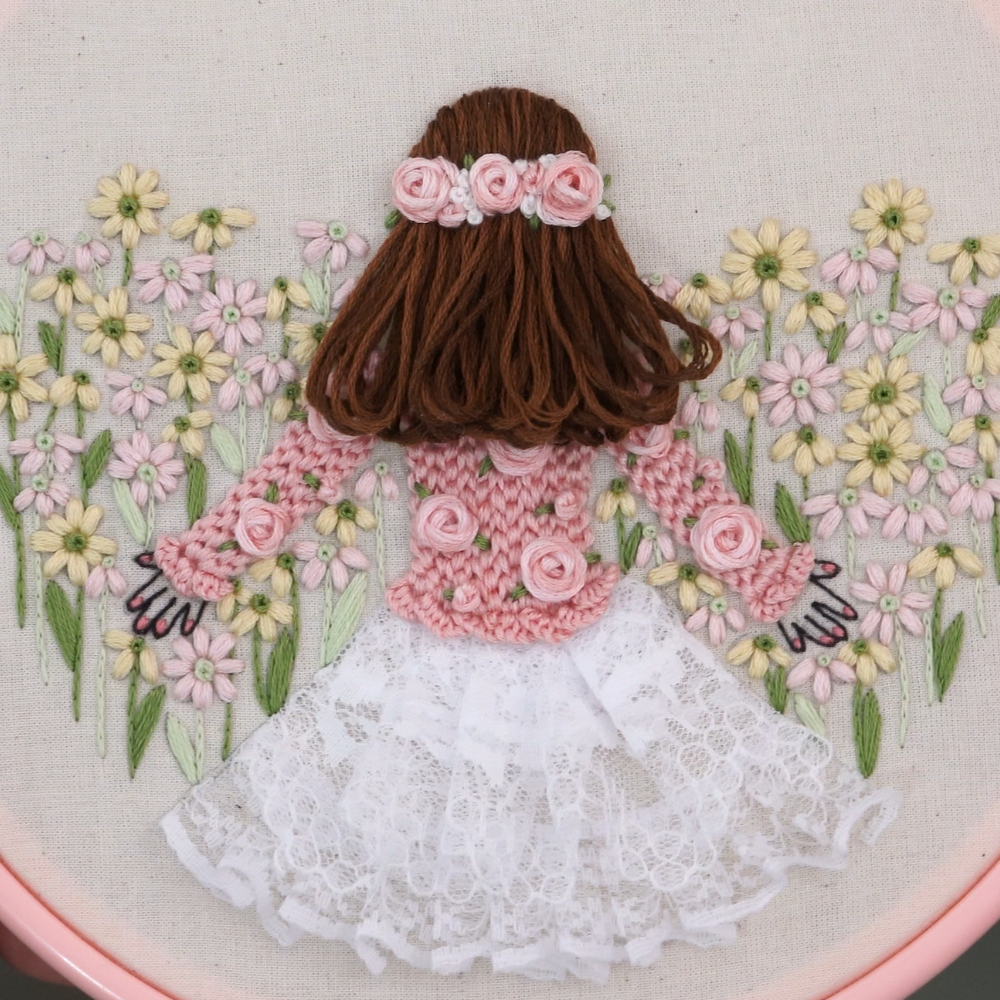 Girl in 3D Rose Sweater Embroidery Pattern and Guide