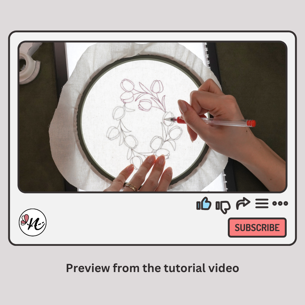 3D Tulip Wreath Embroidery Pattern and Guide