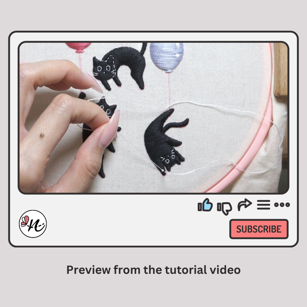 Whimsical Black Cat Balloon Embroidery PDF Pattern and Tutorial