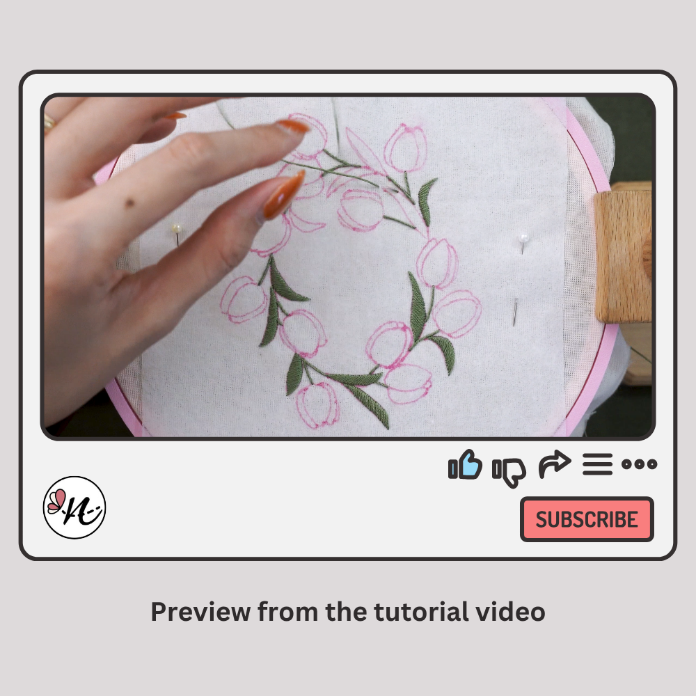 3D Tulip Wreath Embroidery Pattern and Guide