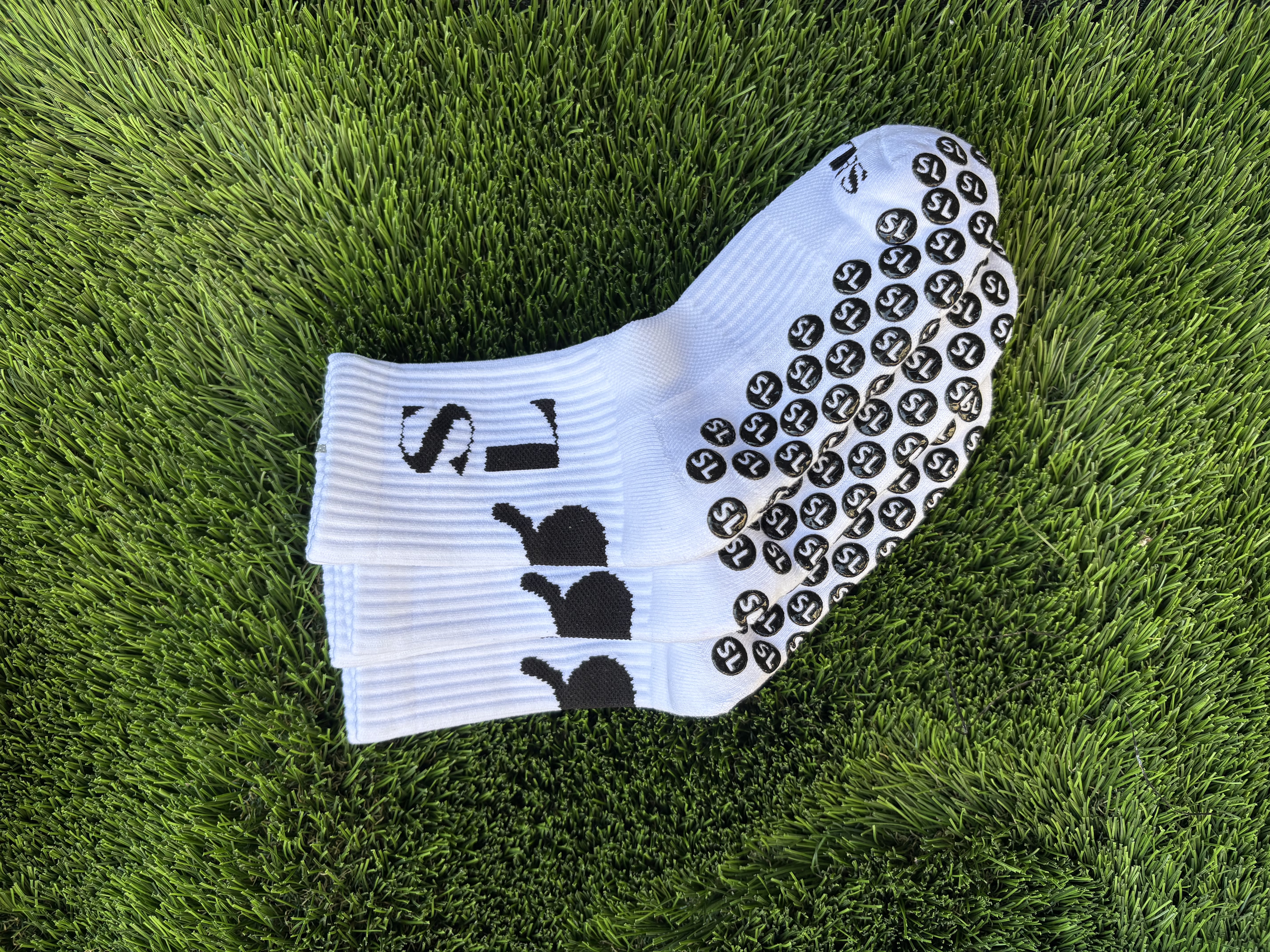 (3 Pack White) Kids Size Grip Soccer Socks