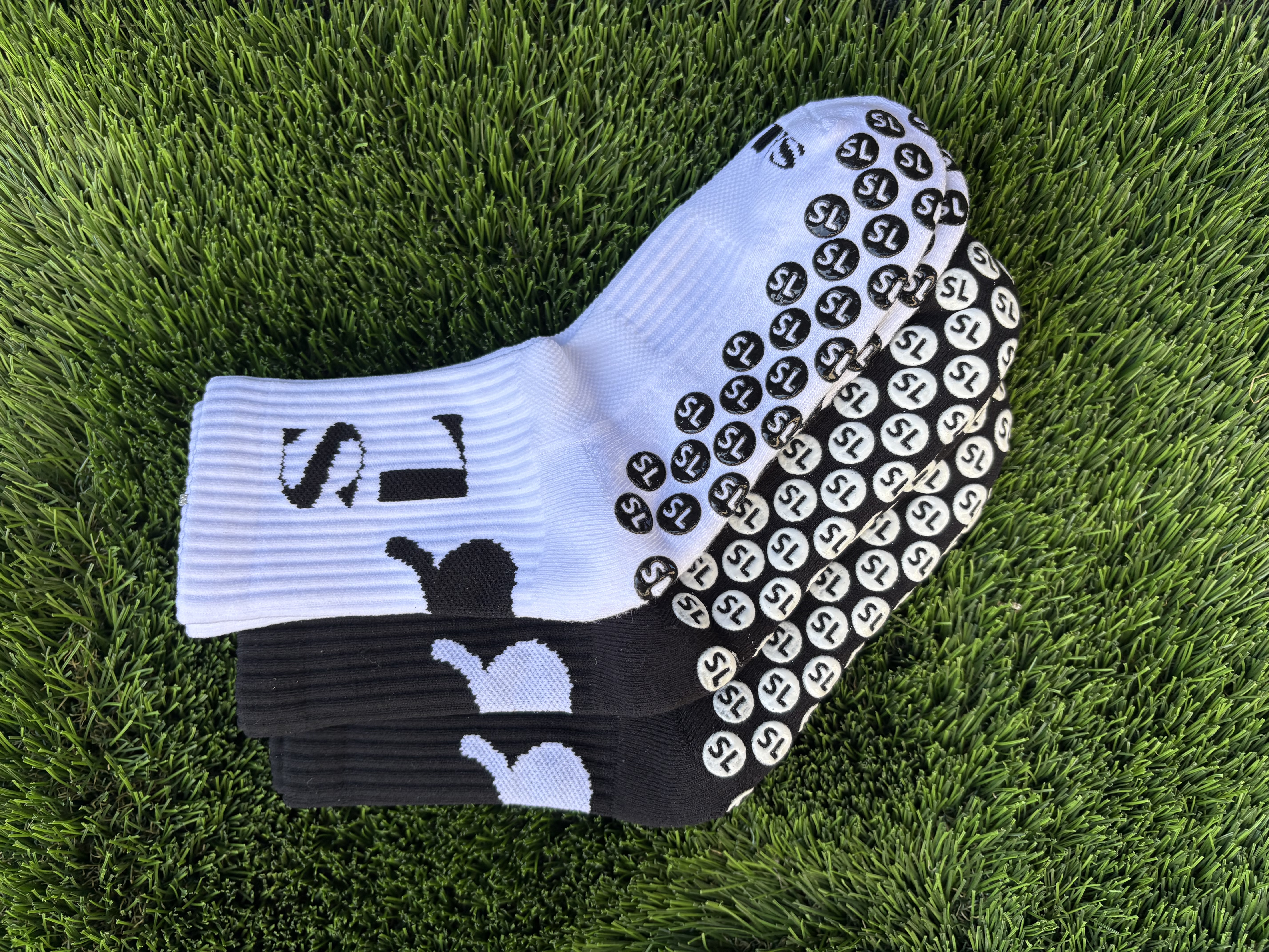 (3 Pack: 2 BLK, 1 WT) Kids Size Grip Socks