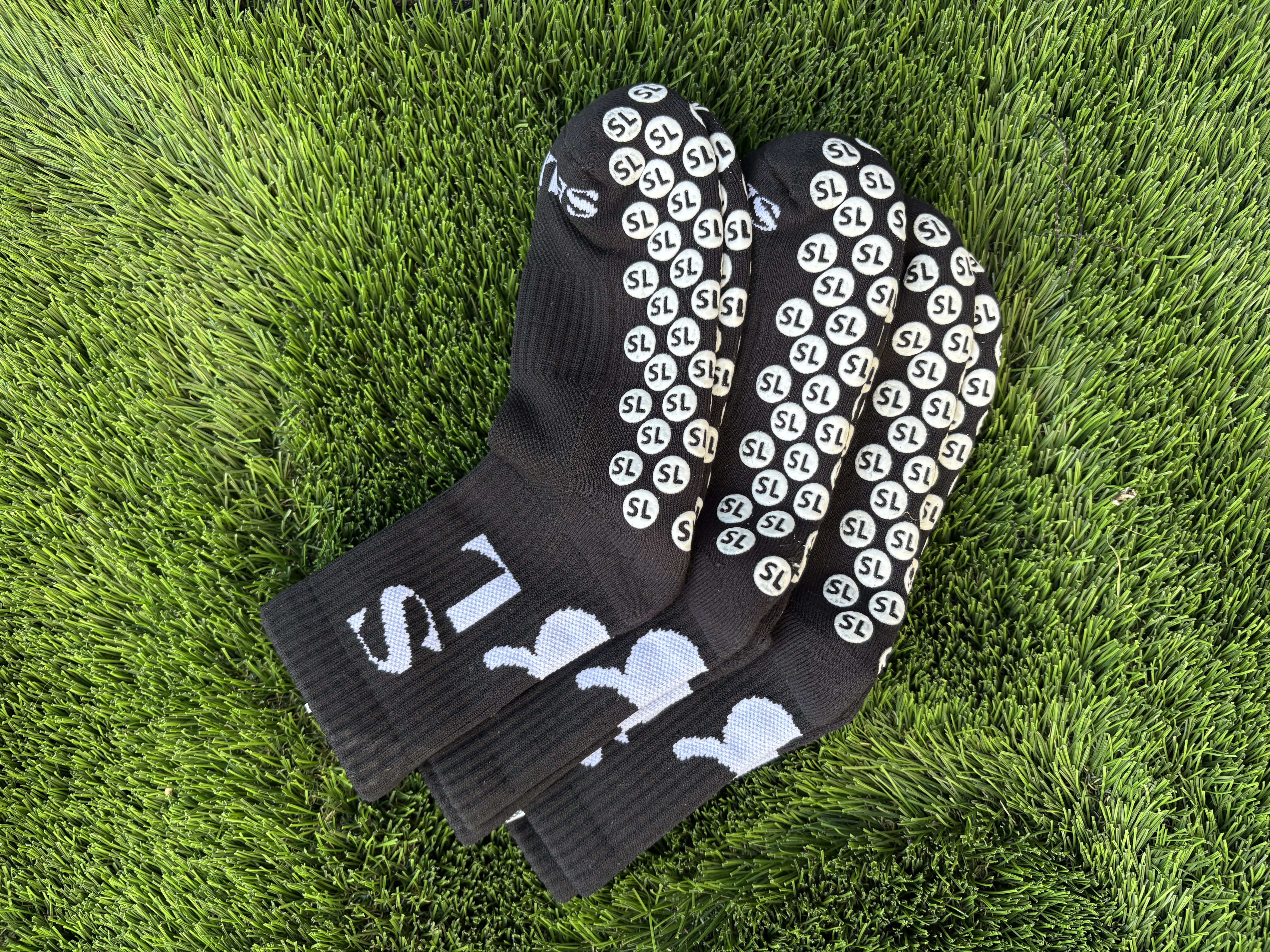 (3 Pack Black) Kids Size Grip Socks