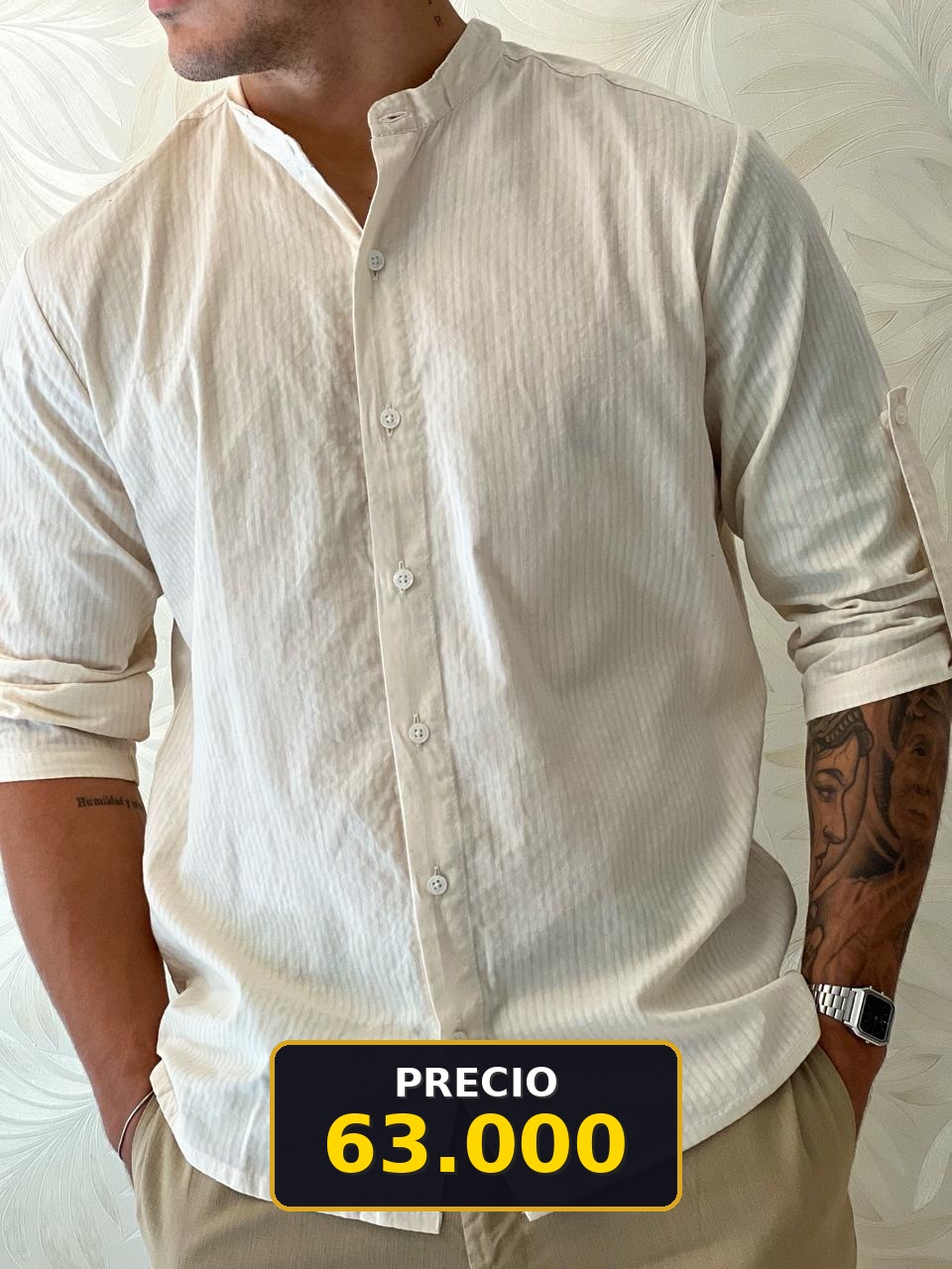 Camisa Casual Beige Hombre