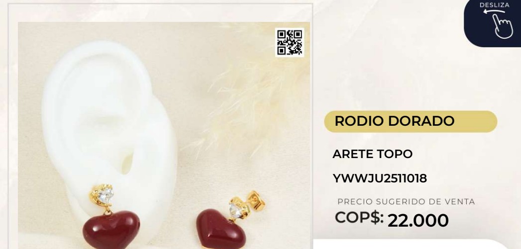 Aretes topo corazón rojo
