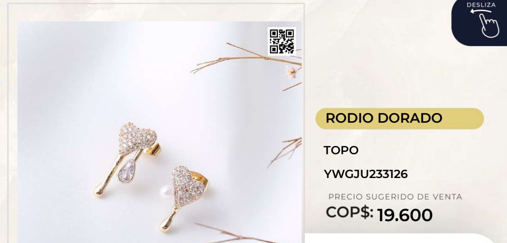 Aretes Topo Corazón Rodio Dorado