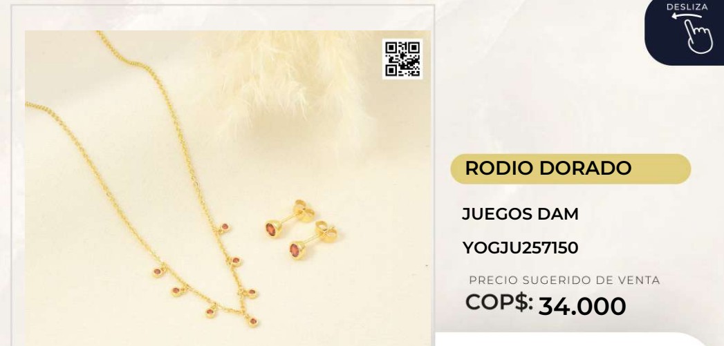 Juego de collar y aretes en rodio dorado