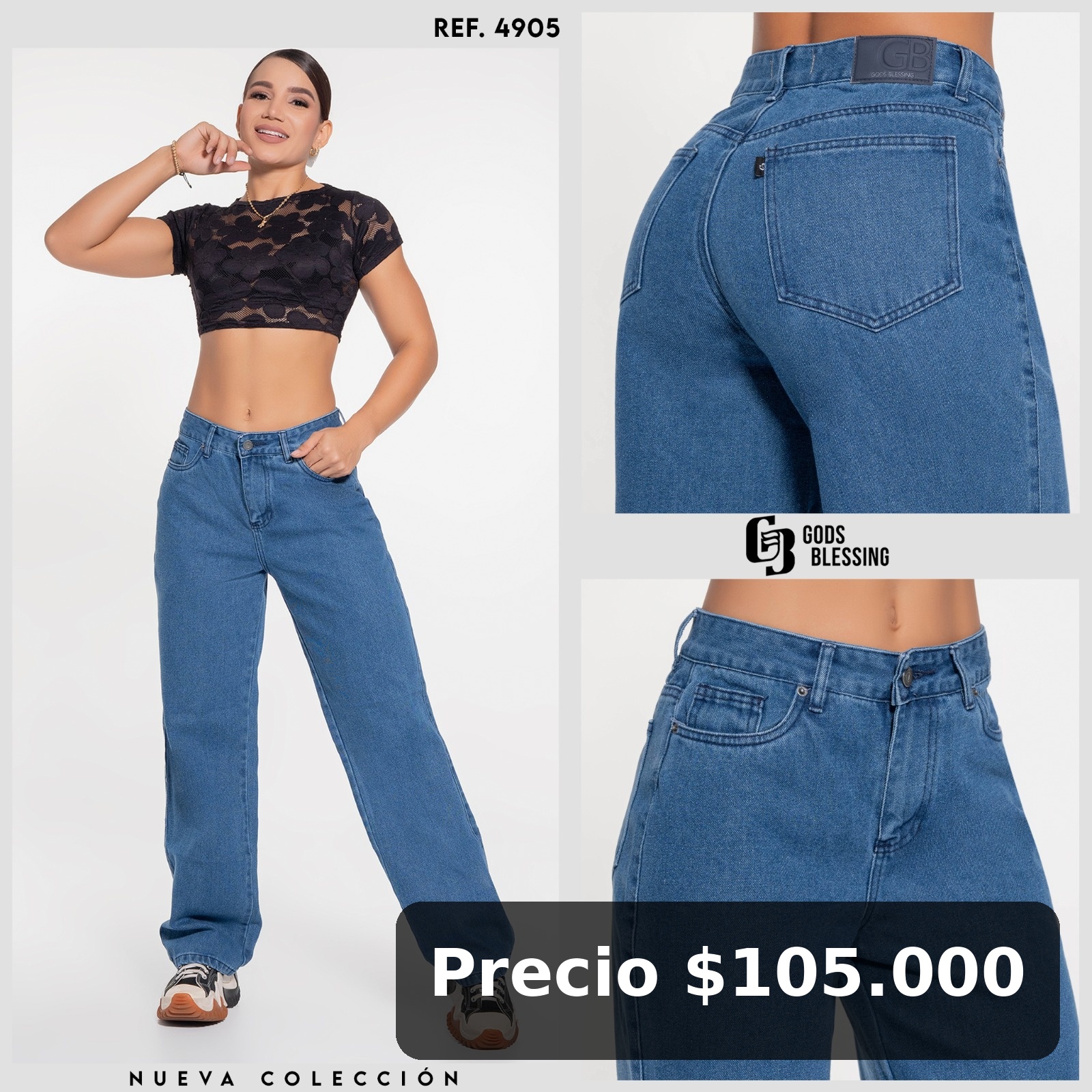 Jeans Clásicos Azul Mujer