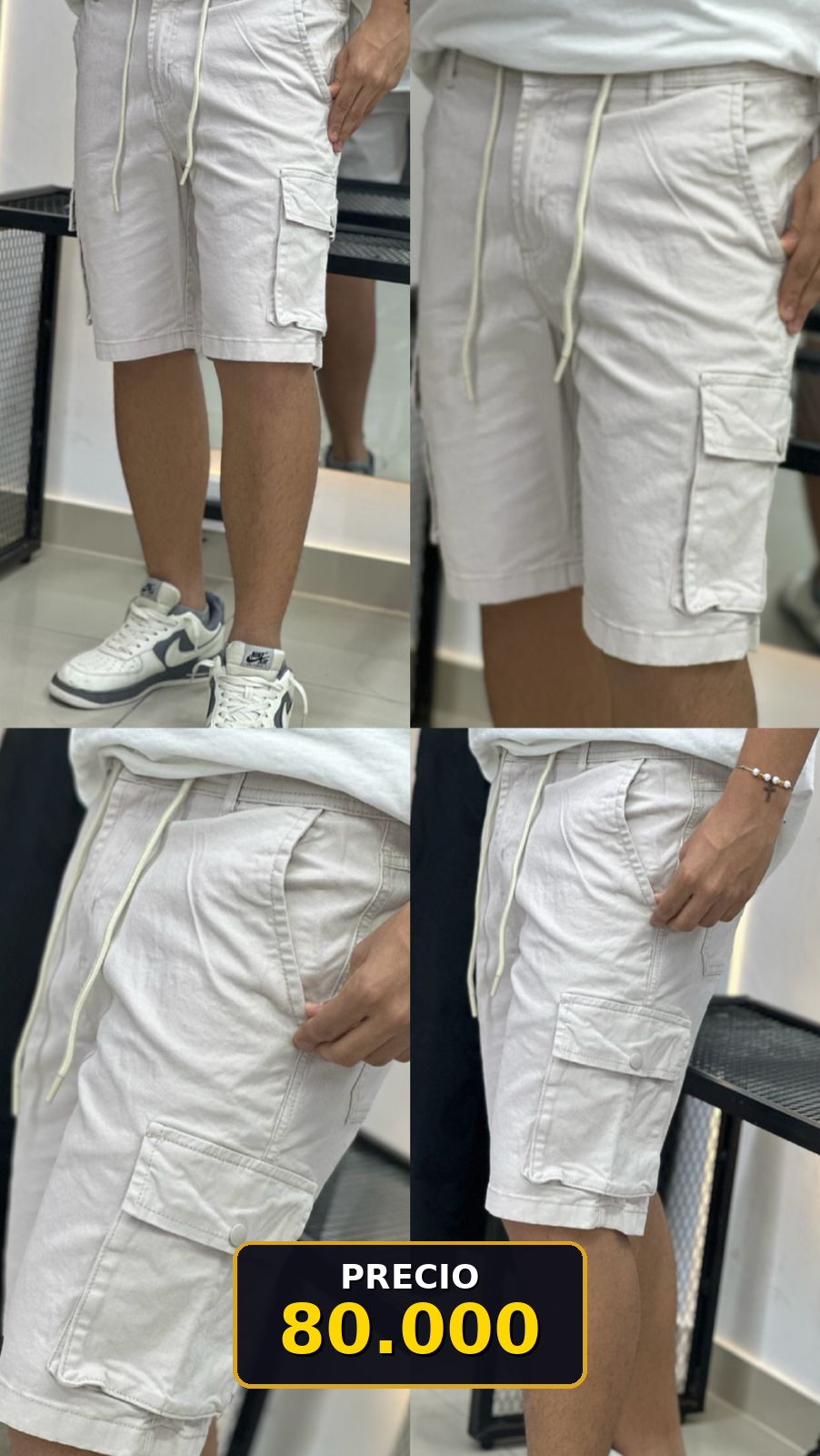 Bermuda cargo blanca hombre