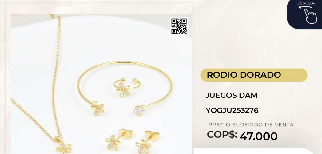Juego de joyería rodio dorado