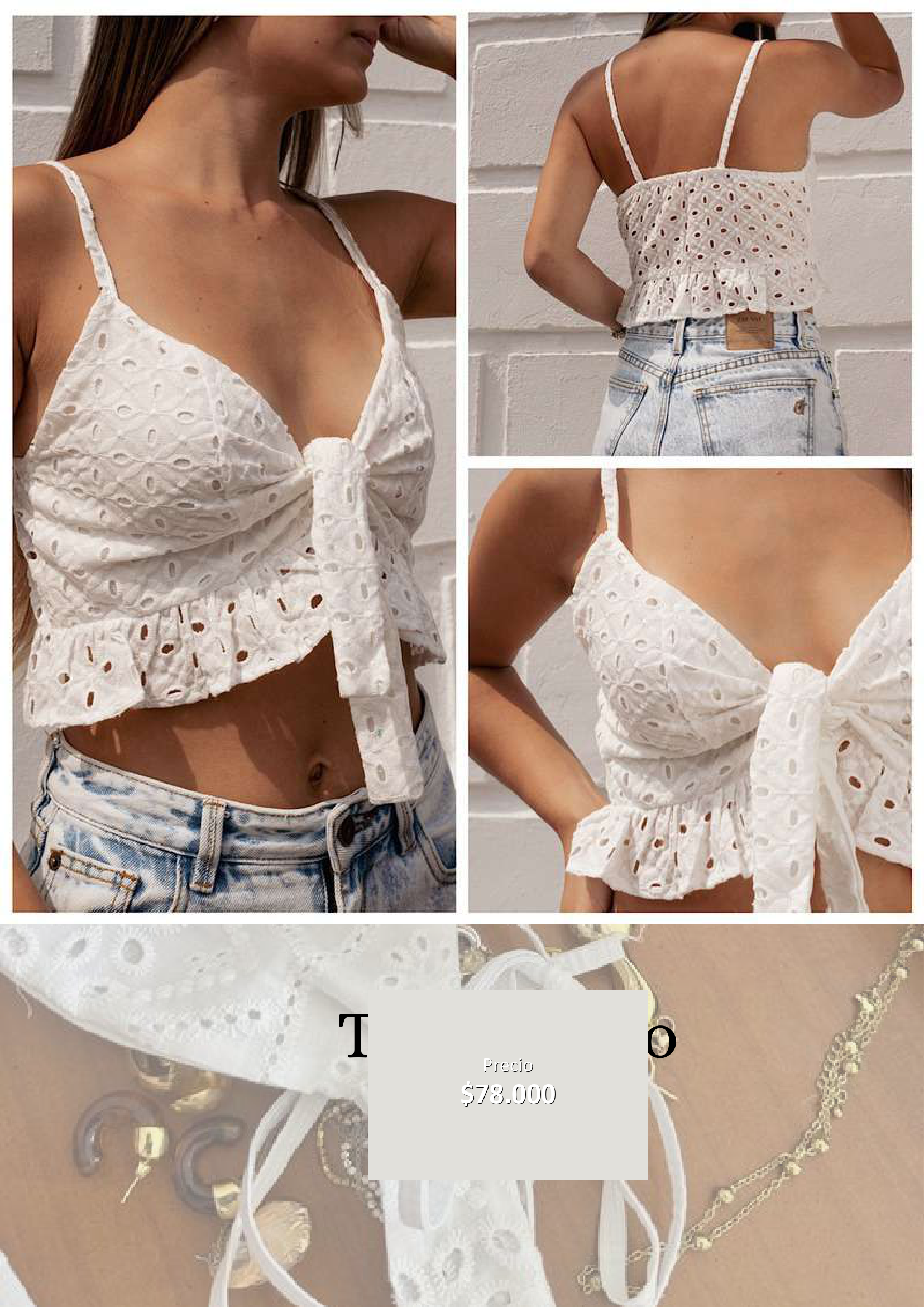 Top corto bordado blanco