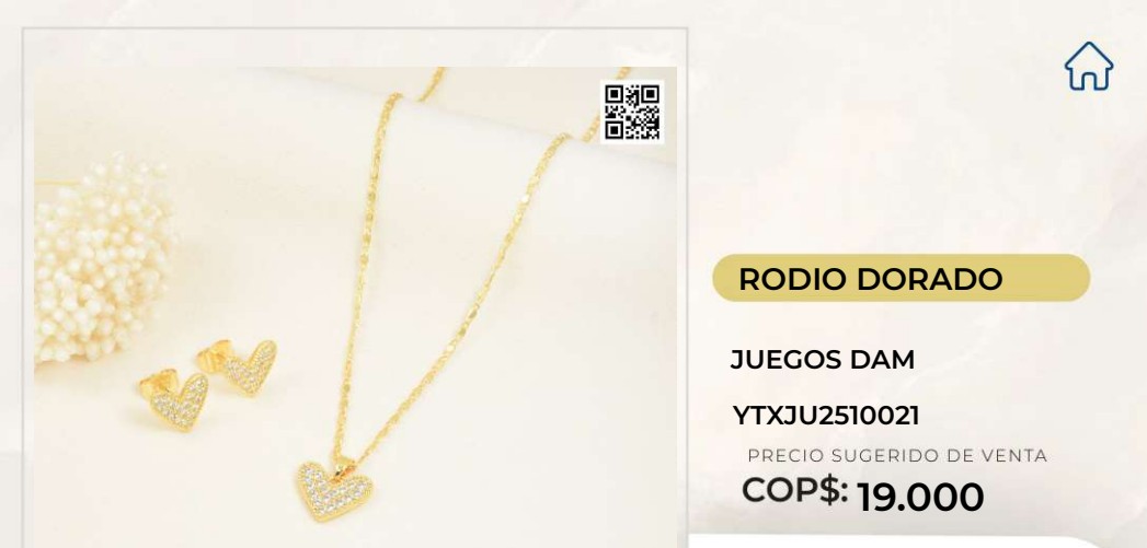 Juego de Collar y Aretes en Rodio Dorado