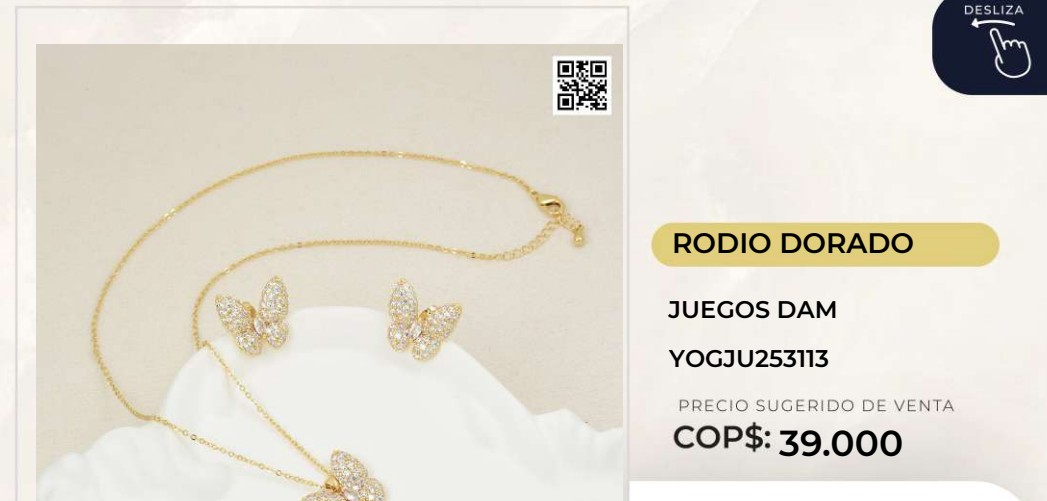 Juego de Collar y Aretes Rodio Dorado