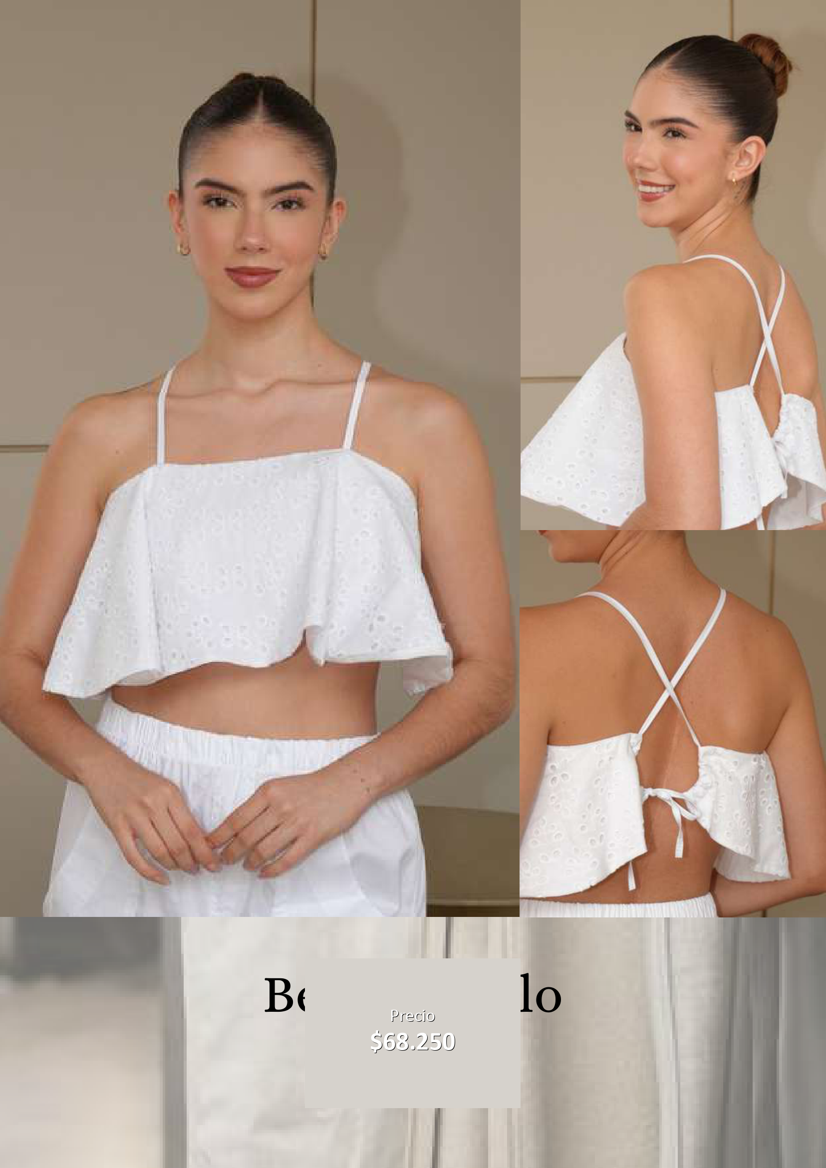Top Crop Blanco Bordado