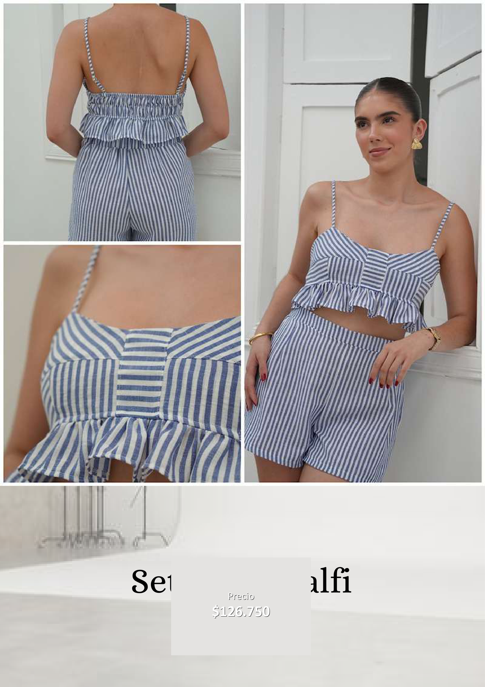 Conjunto de rayas azul y blanco