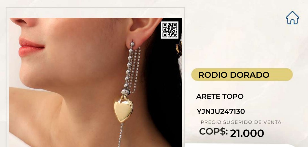 Arete Topo Corazón en Rodio Dorado