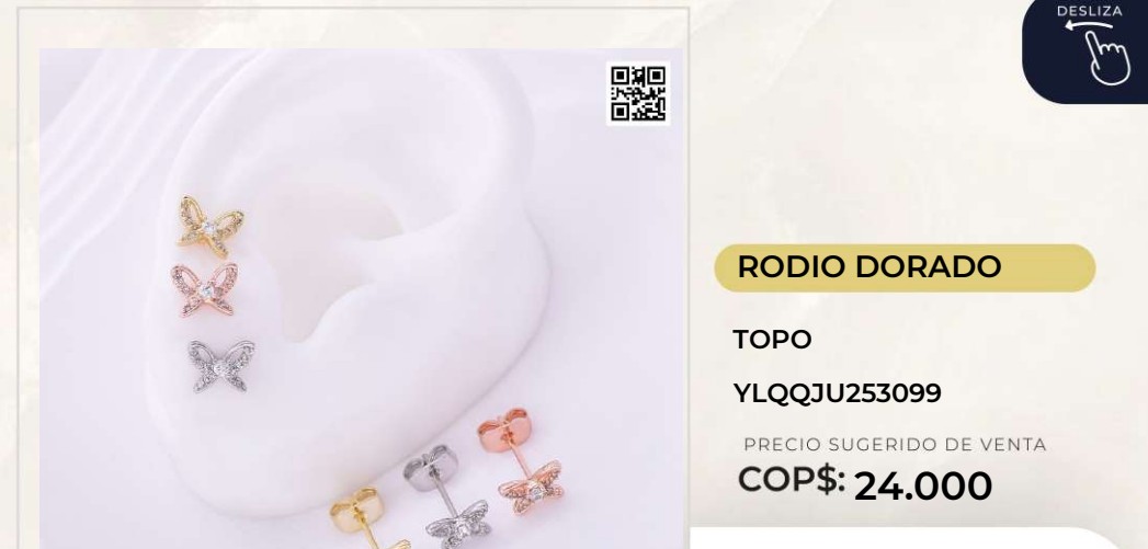 Tope de mariposa en rodio dorado