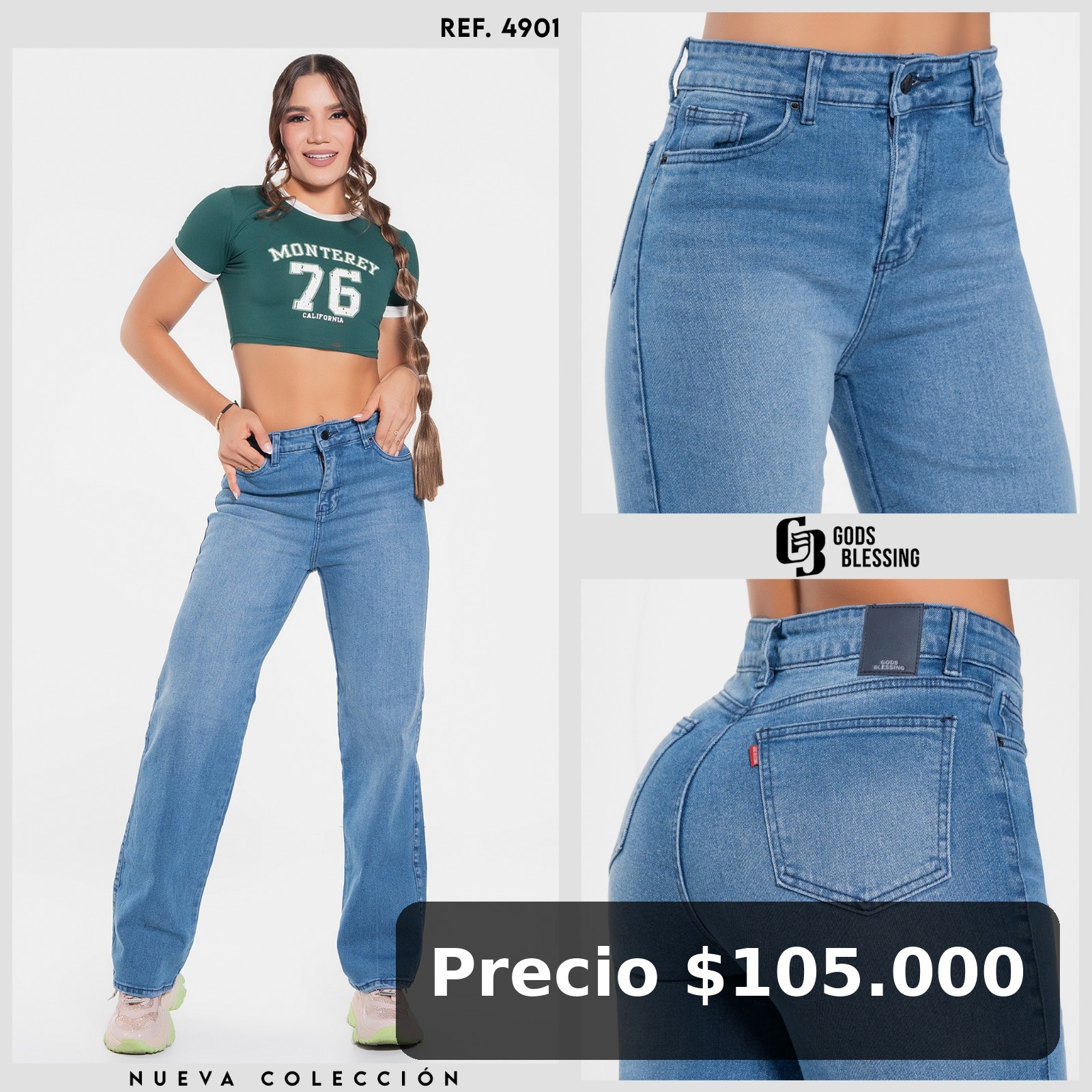 Jeans Azul Tiro Alto Mujer