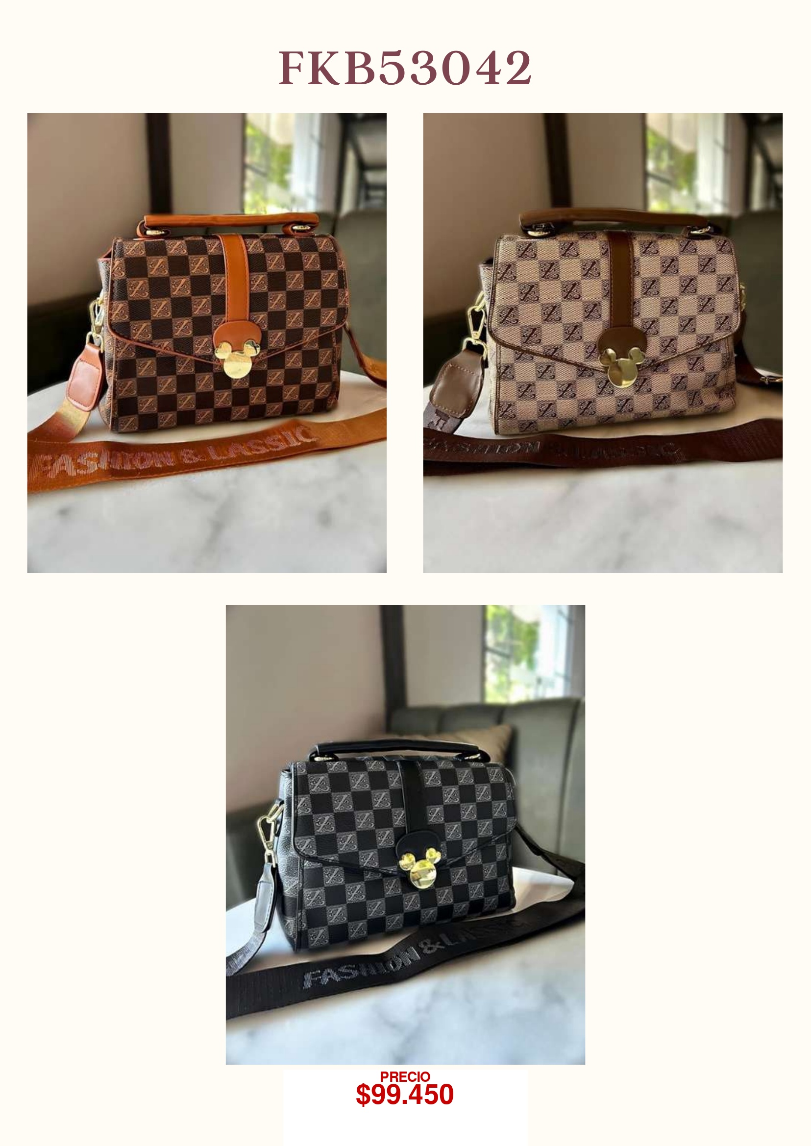 Bolso de Mano Cuadros Elegante
