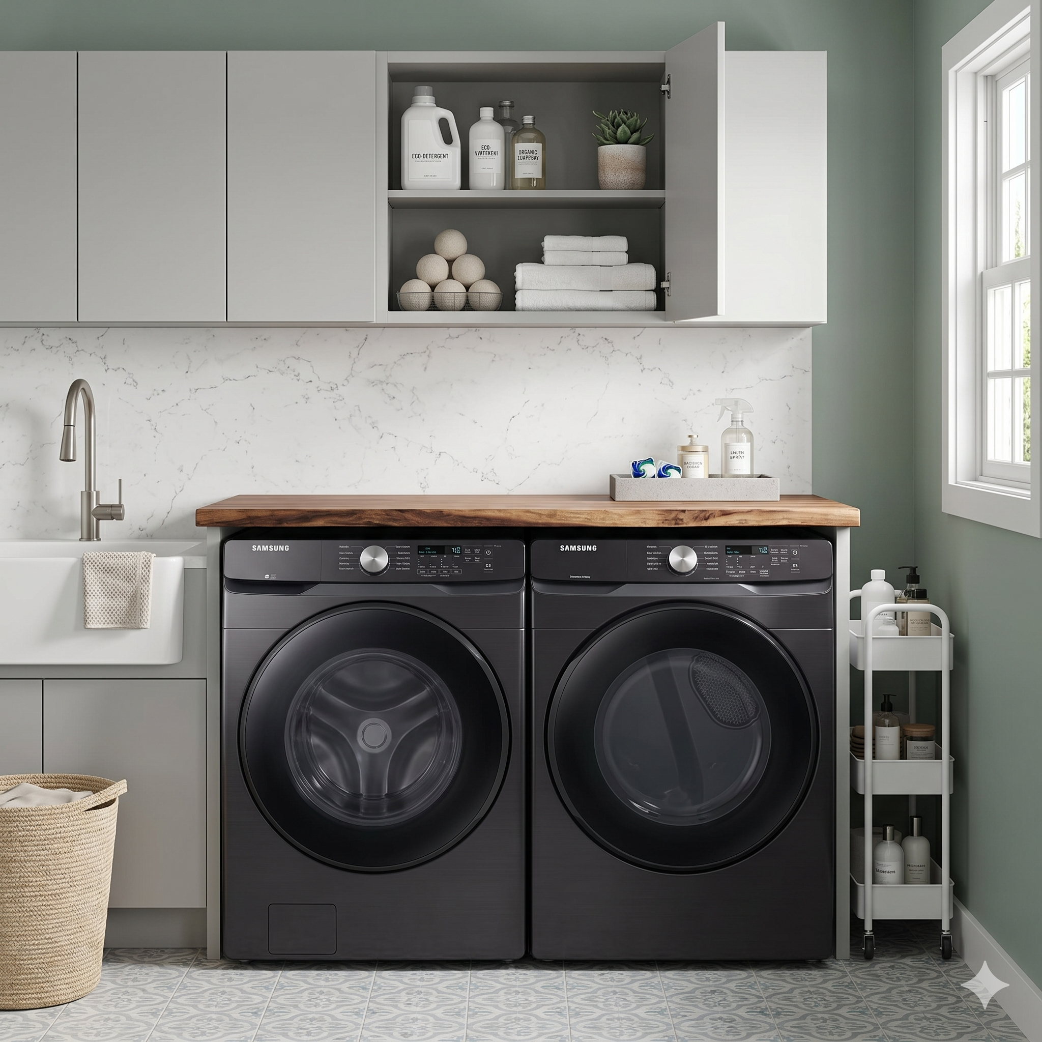 Samsung 27" Front Load Laundry Pair:  5.2 cu. ft. Washer with VRT Plus™ & 7.5 cu. ft. Electric Dryer with Steam Sanitize+ - Brushed Black