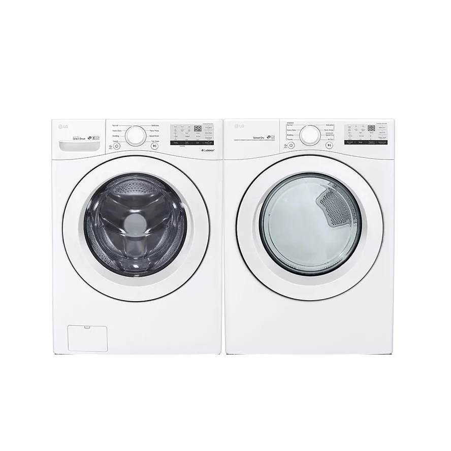 LG 27" Front Load Laundry Pair: 5.2 cu. ft. Ultra-Large Capacity Washer with 6Motion™ & 7.4 cu. ft. Electric Dryer with Sensor Dry - White