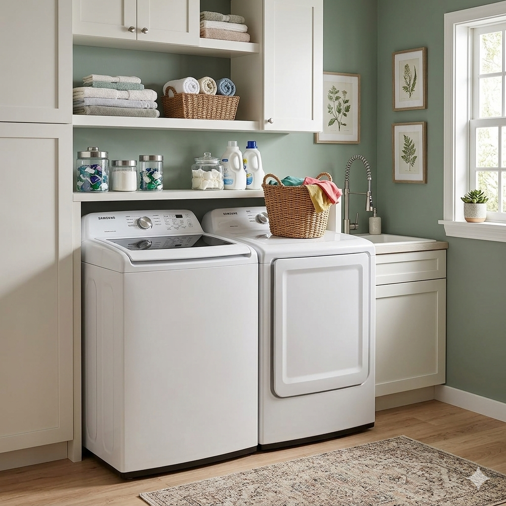 Samsung 27" Laundry Pair: 4.4 cu. ft. Top Load Washer with Agitator & 7.2 cu. ft. Electric Dryer - White