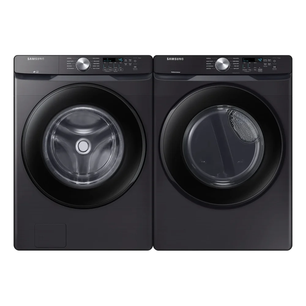 Samsung 27" Front Load Laundry Pair:  5.2 cu. ft. Washer with VRT Plus™ & 7.5 cu. ft. Electric Dryer with Steam Sanitize+ - Brushed Black