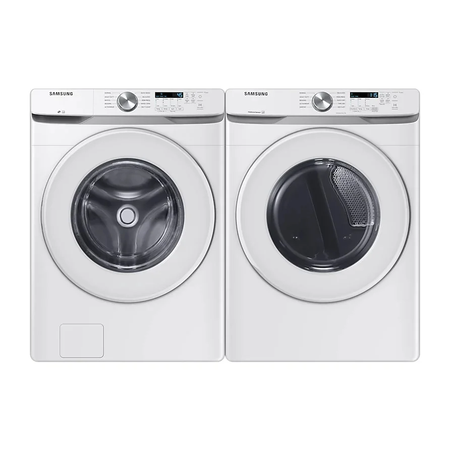 Samsung 27" Front Load Laundry Pair: 5.2 cu. ft. Washer with VRT Plus™ & 7.5 cu. ft. Electric Dryer with Steam Sanitize+ - White