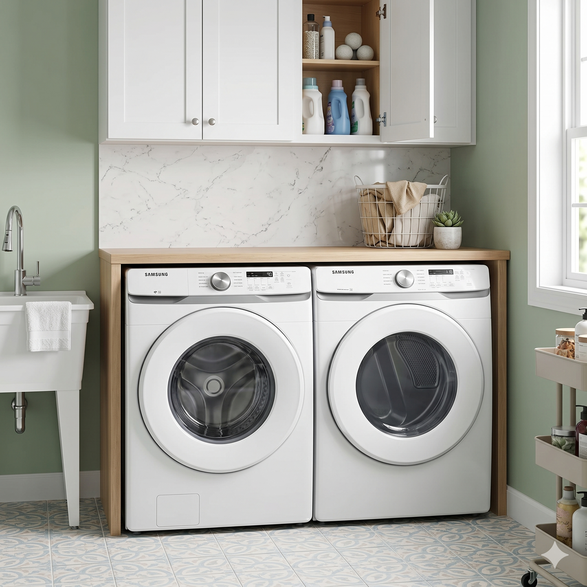 Samsung 27" Front Load Laundry Pair: 5.2 cu. ft. Washer with VRT Plus™ & 7.5 cu. ft. Electric Dryer with Steam Sanitize+ - White
