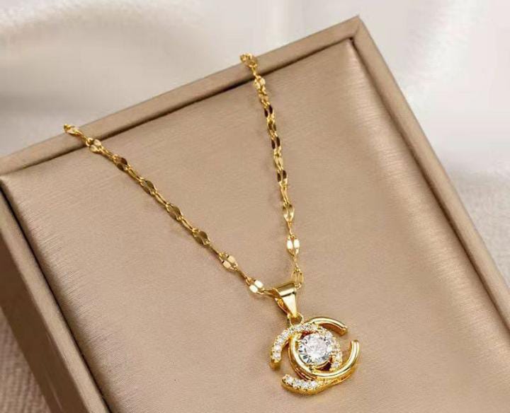 Elegant Gold Plated Crystal Pendant Necklace for Women | Stylish Designer Chain Jewellery Gift