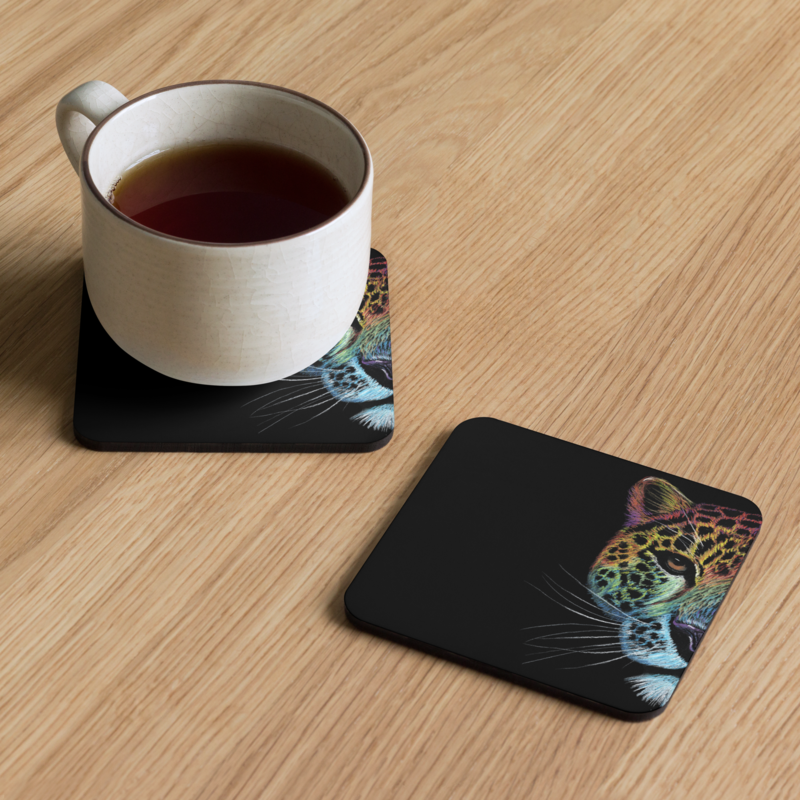 Pastel Rainbow Leopard Coaster - Cork-Back