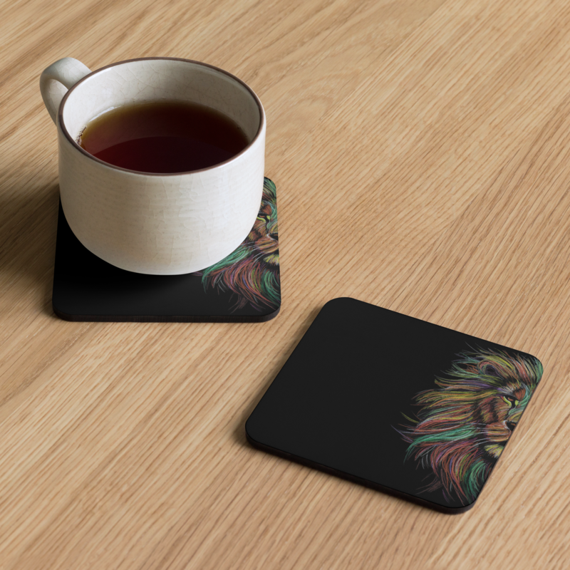 Pastel Rainbow Lion Coaster - Cork-Back