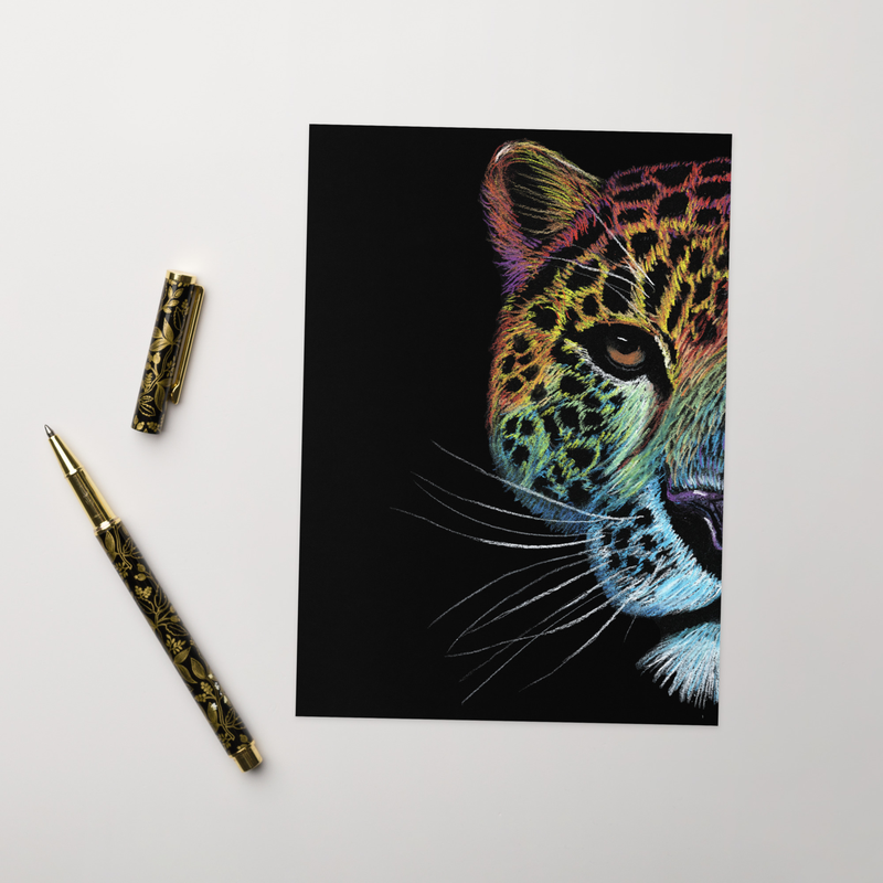 Pastel Rainbow Leopard Card (Blank Inside)