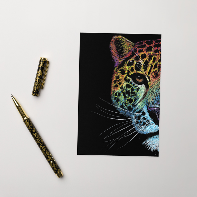 Pastel Rainbow Leopard Card (Blank Inside)