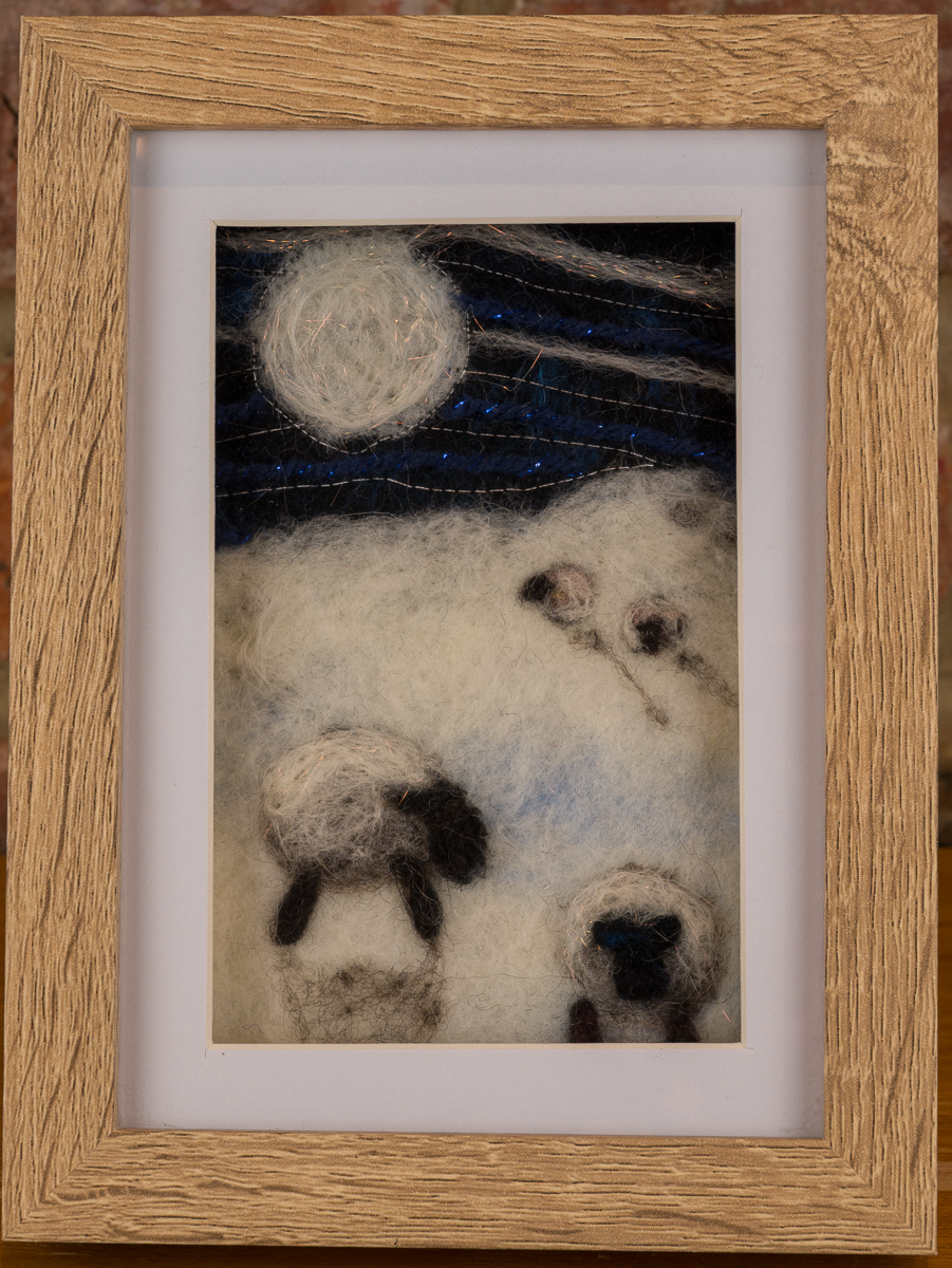 Framed Wool Art - Sheep Under Moonlight