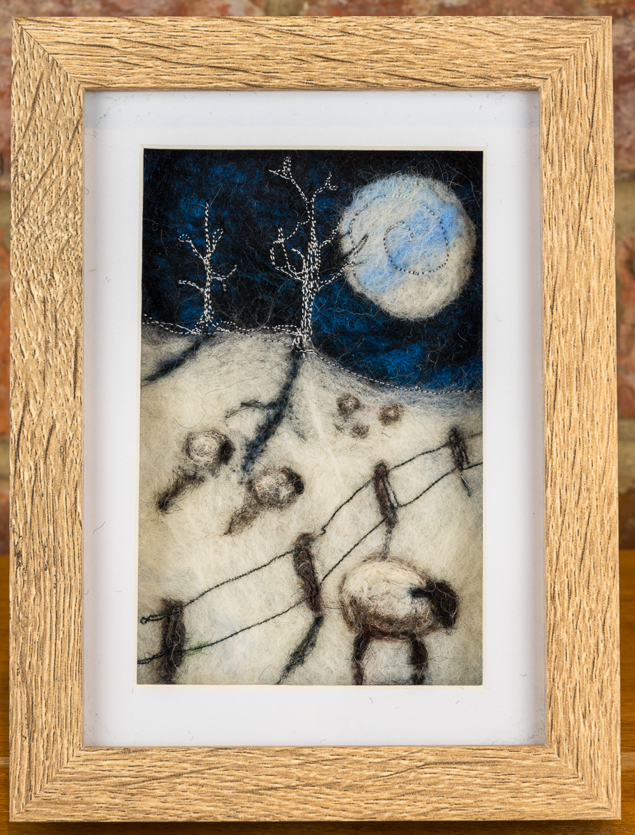 Framed Wool Art: Moonlit Sheep