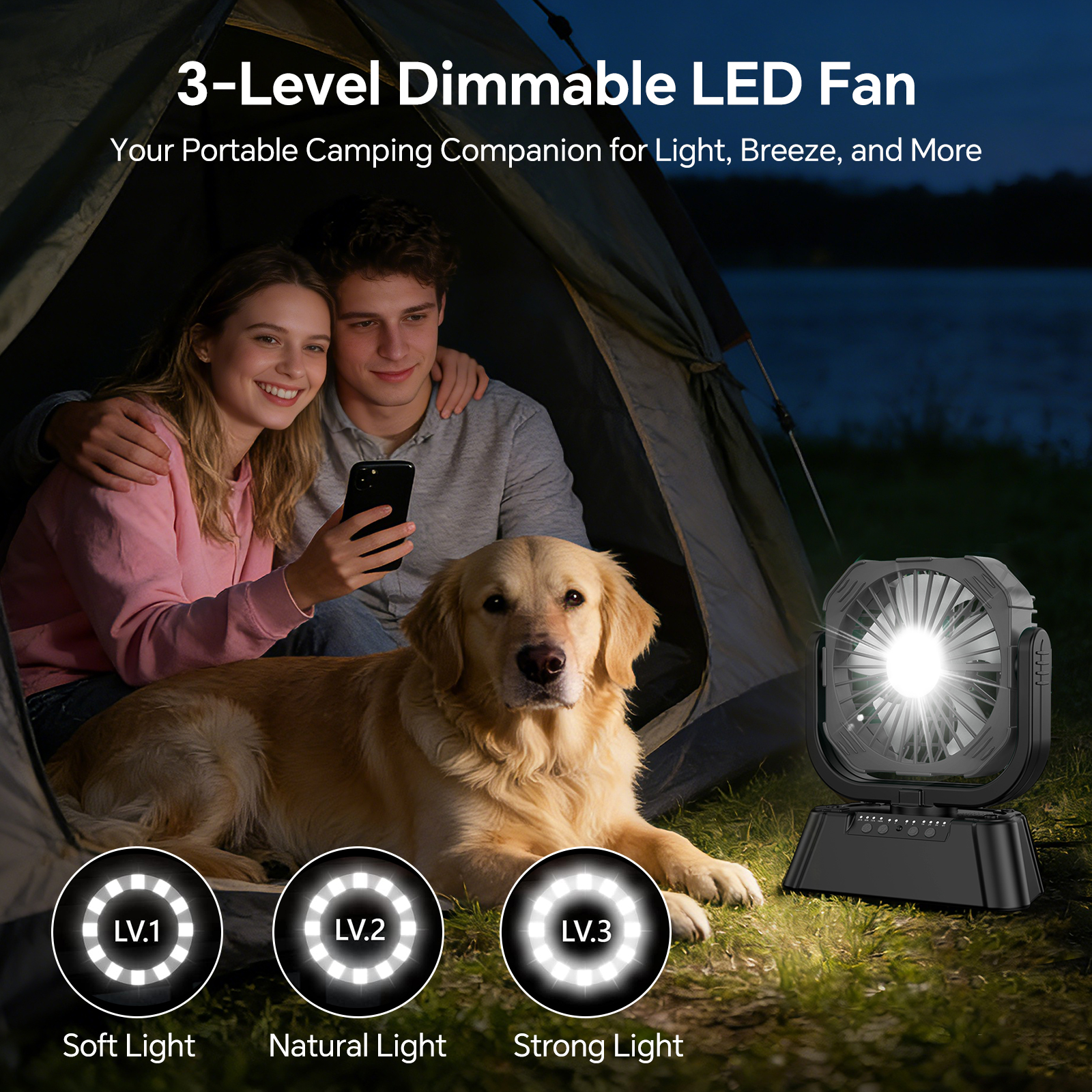 10000mAh High Speed Portable Camping Rechargeable Fan with Remote Control, Battery Powered with Auto Oscillating with Camping Essentials Accessories for Outdoor, Beach, Patio, Tent