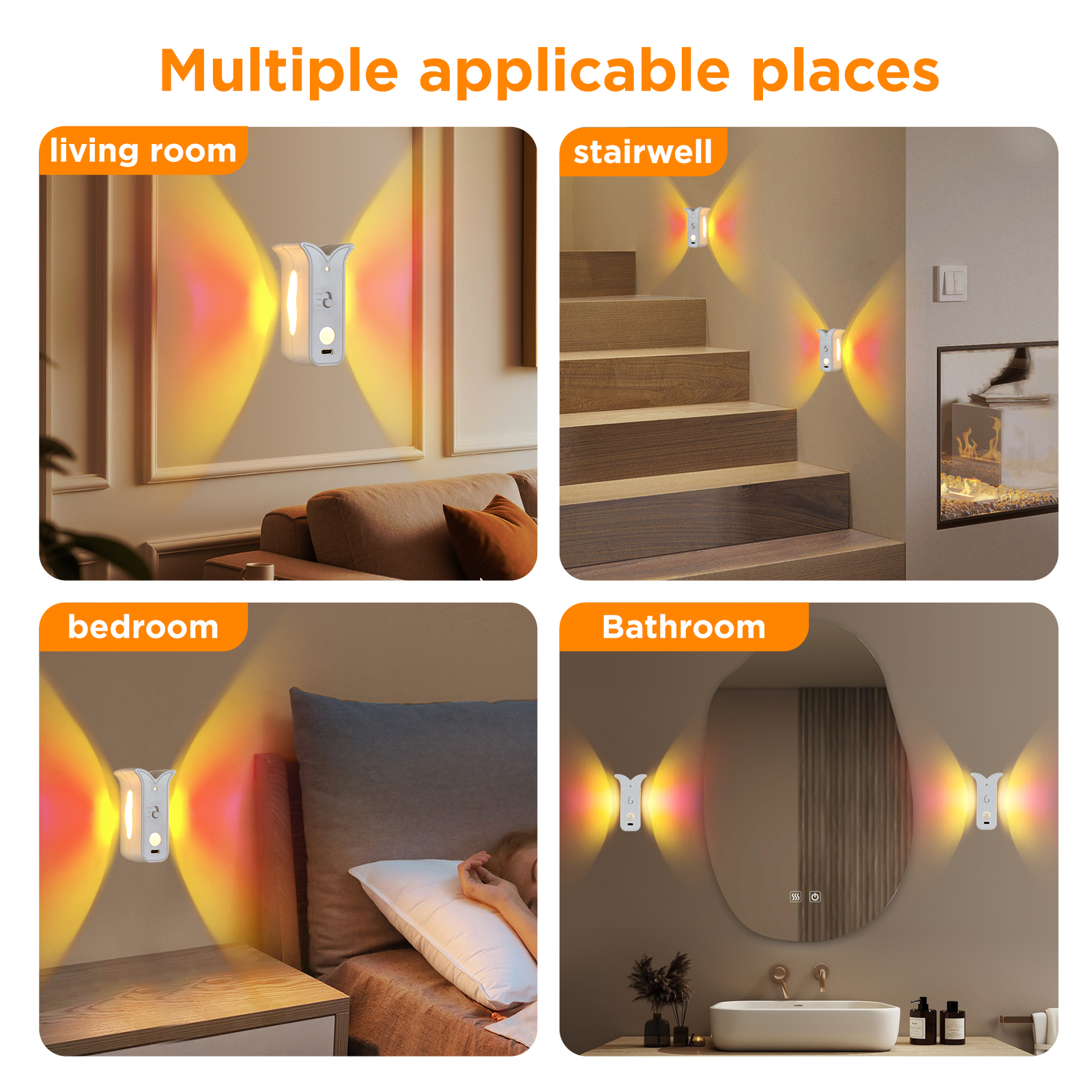 LED Wireless Wall Sconce , Motion Sensor Light Indoor, 1500mAh Rechargeable Battery Operated Wall Sconces for Bedroom Bedside Hallway Courtyard Doorway 