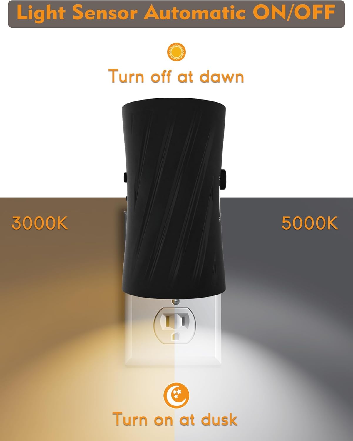 Led Night Lights Plug into Wall, 3000K/5000K Switchable, 2 Pack, Plug in Night Light, 0-100LM Dimmable Night Light