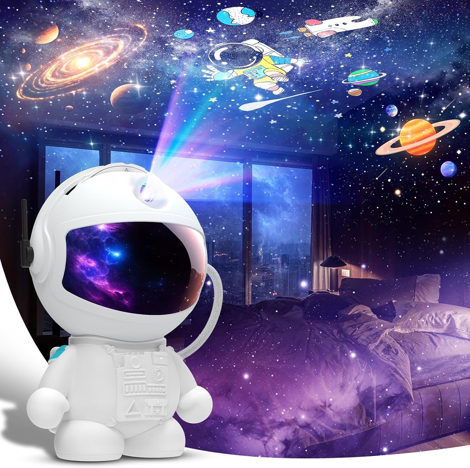 Astronaut Planetarium Projector for Bedroom, 12 Image Discs, Galaxy Projector Star Night Light, Ceiling Mood Lighting