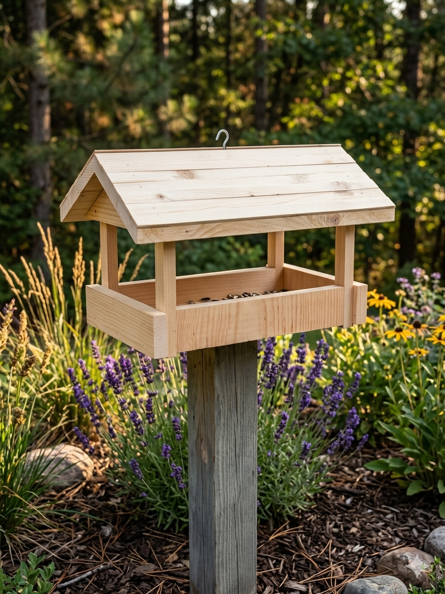 Wooden Garden Bird Feeder