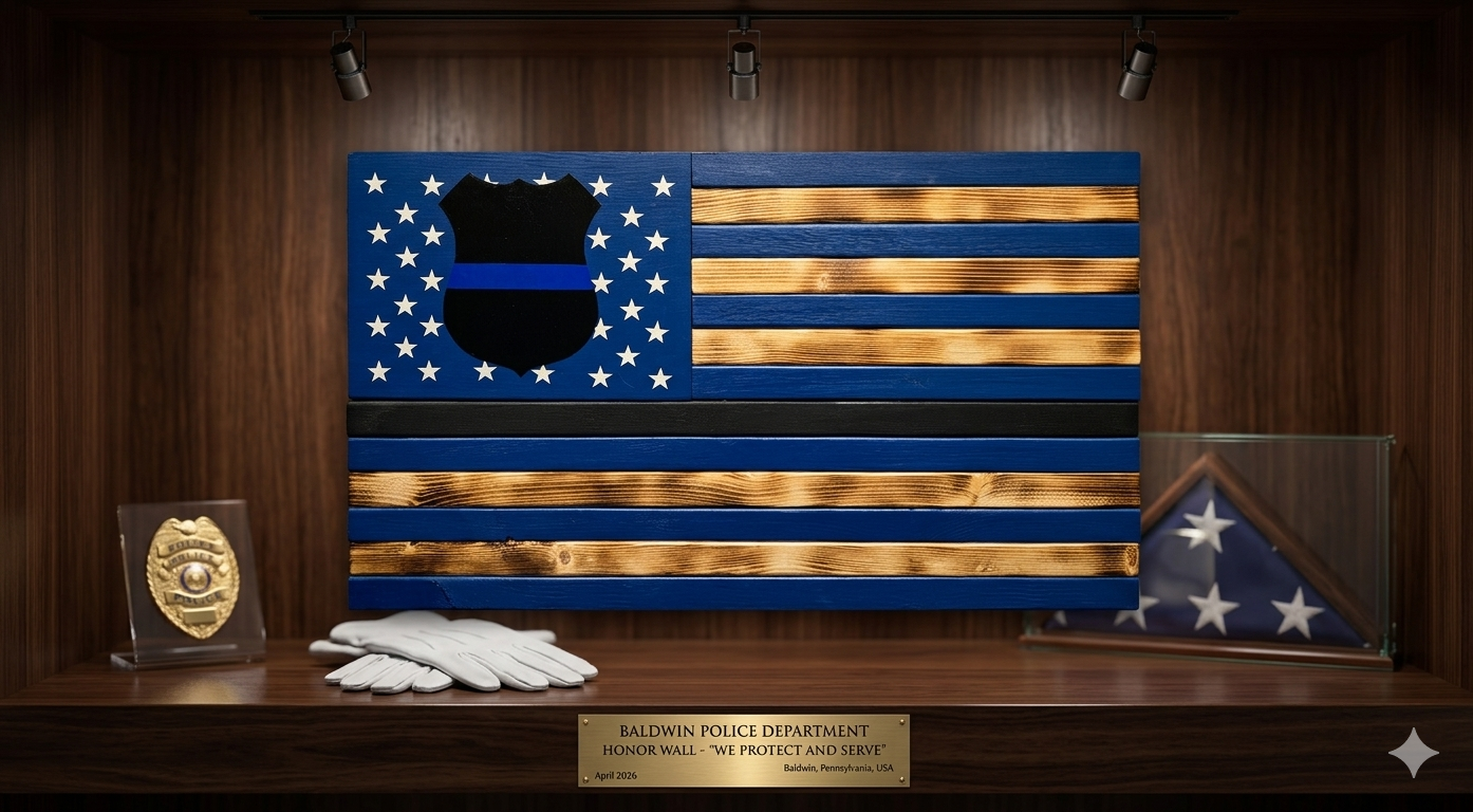 Thin Blue Line Wooden Flag