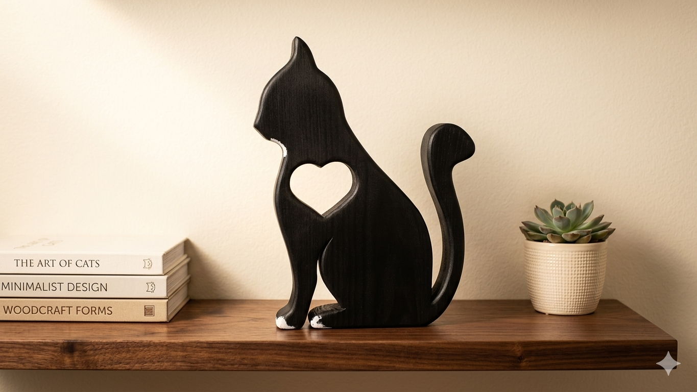 Black Wooden Cat Silhouette Decor