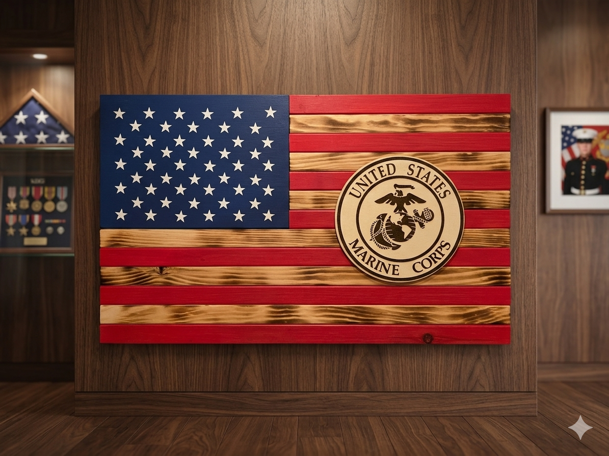 Wooden US Marine Corps Flag Plaque