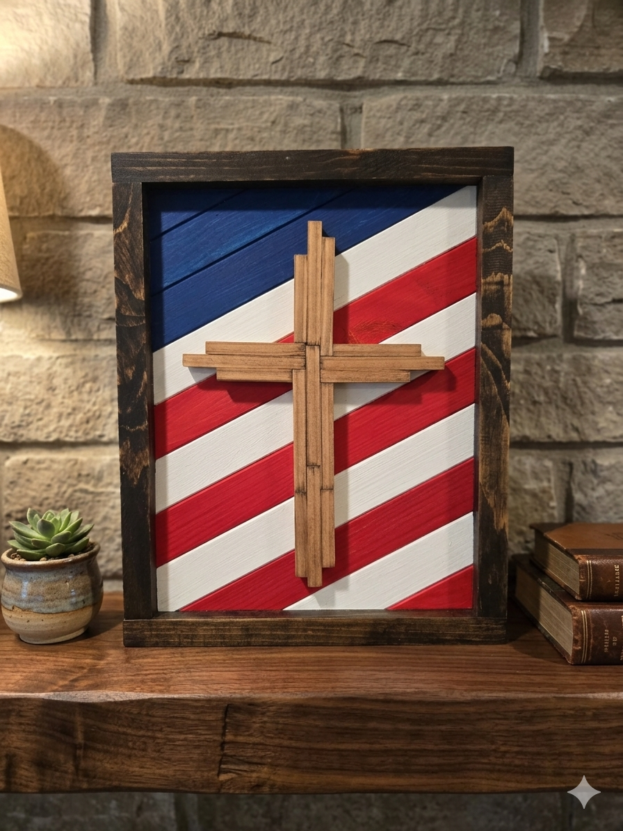 Patriotic Wooden Cross Wall Art