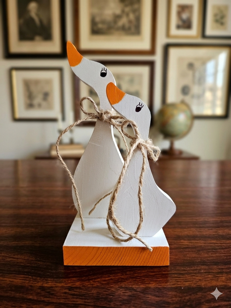 Wooden Goose Decor Pair