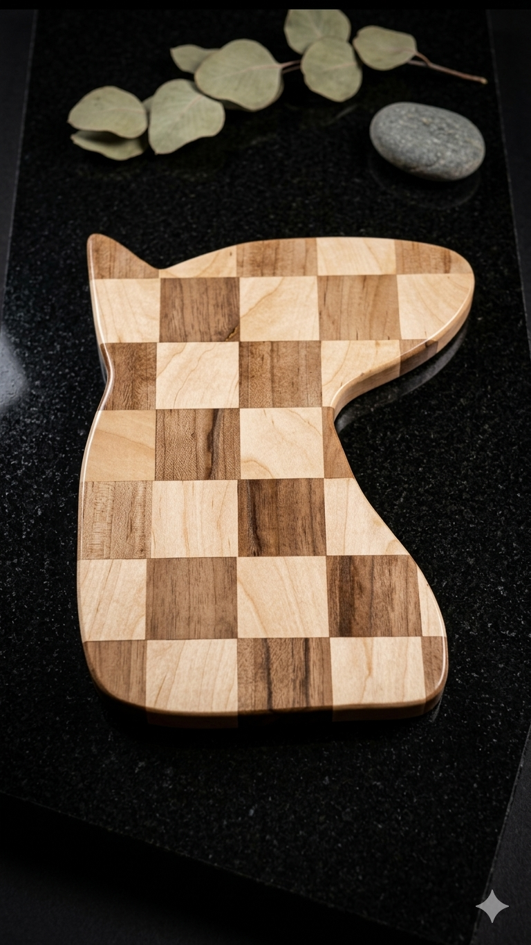 Curved Checkerboard Wood Cutting Board